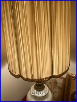 RARE Mid Century Modern Gold Etched /Pearl STYLE LAMPs W NITE LITE & SHADE