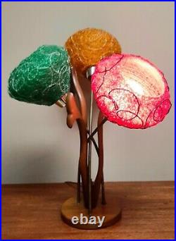 RARE Mid Century Modern Lamp 1960s Spaghetti Lucite & Danish Teak Wood Light