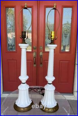 RARE Mid Century Modern Milk Glass White Tall Lamps