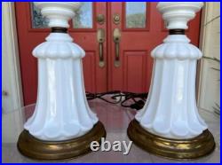 RARE Mid Century Modern Milk Glass White Tall Lamps