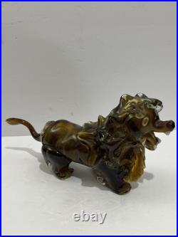 RARE! Mid Century Modern Murano Style Amber Glass Art Lion Figurine 10 L