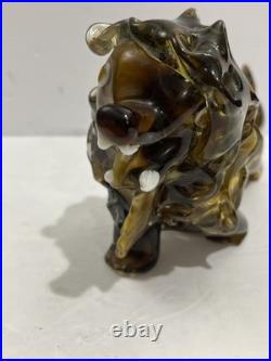 RARE! Mid Century Modern Murano Style Amber Glass Art Lion Figurine 10 L