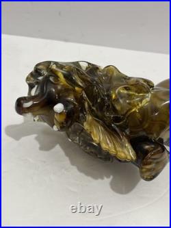RARE! Mid Century Modern Murano Style Amber Glass Art Lion Figurine 10 L
