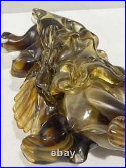RARE! Mid Century Modern Murano Style Amber Glass Art Lion Figurine 10 L