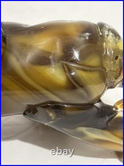 RARE! Mid Century Modern Murano Style Amber Glass Art Lion Figurine 10 L