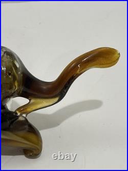 RARE! Mid Century Modern Murano Style Amber Glass Art Lion Figurine 10 L