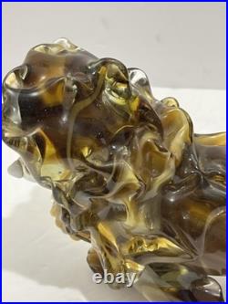RARE! Mid Century Modern Murano Style Amber Glass Art Lion Figurine 10 L