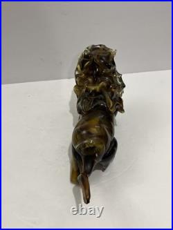 RARE! Mid Century Modern Murano Style Amber Glass Art Lion Figurine 10 L