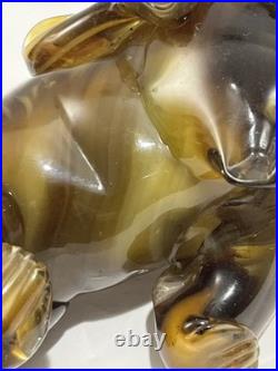 RARE! Mid Century Modern Murano Style Amber Glass Art Lion Figurine 10 L