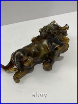 RARE! Mid Century Modern Murano Style Amber Glass Art Lion Figurine 10 L