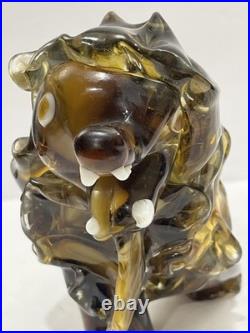 RARE! Mid Century Modern Murano Style Amber Glass Art Lion Figurine 10 L