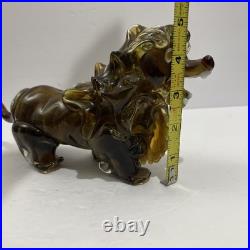 RARE! Mid Century Modern Murano Style Amber Glass Art Lion Figurine 10 L