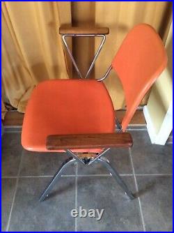 RARE Mid-Century Modern Orange Samsonite Chair. Chrome Frame, Wood Arms