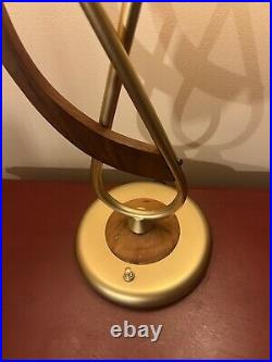 RARE Mid Century Modern Table Lamp/Brass/Walnut two tulip Glass Shades RARE Mid Century Modern Table Lamp/Brass/Walnut two tulip Glass Shades