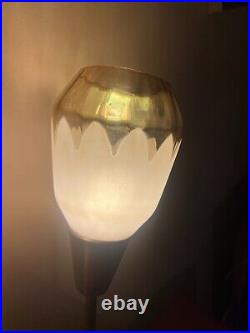RARE Mid Century Modern Table Lamp/Brass/Walnut two tulip Glass Shades RARE Mid Century Modern Table Lamp/Brass/Walnut two tulip Glass Shades