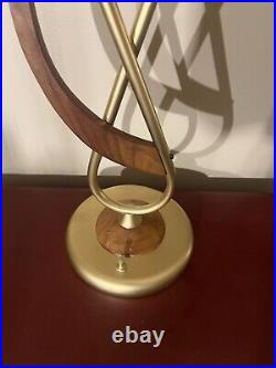 RARE Mid Century Modern Table Lamp/Brass/Walnut two tulip Glass Shades RARE Mid Century Modern Table Lamp/Brass/Walnut two tulip Glass Shades