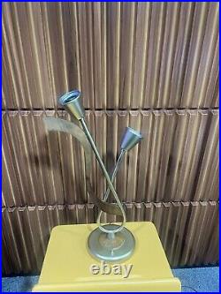 RARE Mid Century Modern Table Lamp/Brass/Walnut two tulip Glass Shades RARE Mid Century Modern Table Lamp/Brass/Walnut two tulip Glass Shades