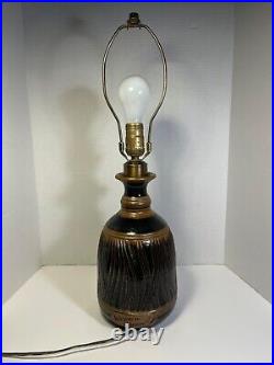 RARE Mid-Century Modern Wishon Harrell Studio Pottery Ceramic Dark Brown Lamp