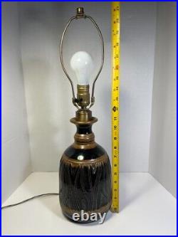 RARE Mid-Century Modern Wishon Harrell Studio Pottery Ceramic Dark Brown Lamp