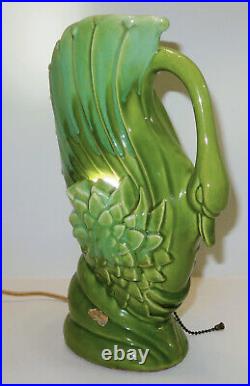 RARE Mid-Century Royal Haeger VIBRANT GREEN Swan Goose Bird TV-Table Lamp