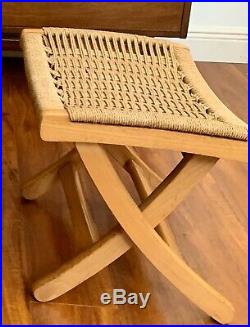 RARE Mid Century Wegner Rope Seat Folding Ottoman Stool MCM Danish Mobler Wood