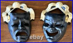 RARE Mid-century modern tragedy & comedy Theatre masks Devonware vintage 1940s