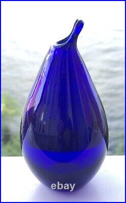 RARE ORREFORS INGEBORG LUNDIN Beak Vase Drop Shaped Blue Glass, 1950's, H3-4