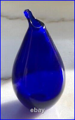 RARE ORREFORS INGEBORG LUNDIN Beak Vase Drop Shaped Blue Glass, 1950's, H3-4