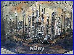 RARE Original Signed Abstract Fantasy Art Painting Mixed Mid Century Modern 1975