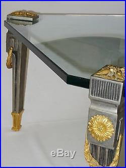 RARE P. E. GUERIN BRONZE COFFEE TABLE with FLUTED LEGS & GILT GARLANDS ROSETTES