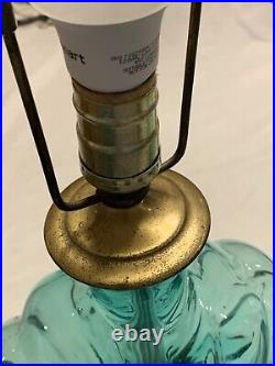 RARE Pair Large Vintage Blenko Handblown Table Lamps 1960s Teal Blue Excellent
