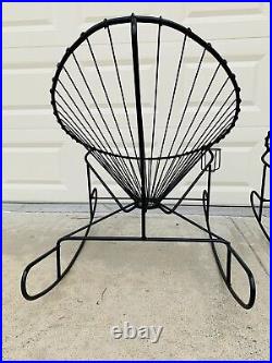 RARE Pair Vintage Iron Hoop Egg Rocking Rocker Chair Mid Century Modern Iron