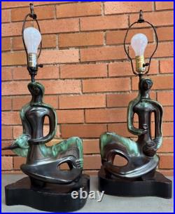 RARE Pair Vintage MCM Abstract Figural Ceramic Lamps Mid Century Lighting Modern