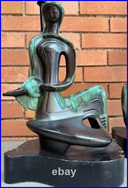 RARE Pair Vintage MCM Abstract Figural Ceramic Lamps Mid Century Lighting Modern