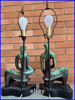 RARE Pair Vintage MCM Abstract Figural Ceramic Lamps Mid Century Lighting Modern