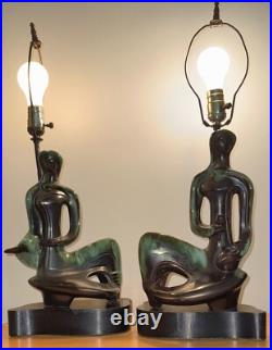 RARE Pair Vintage MCM Abstract Figural Ceramic Lamps Mid Century Lighting Modern