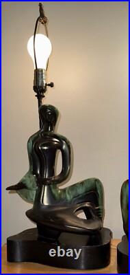 RARE Pair Vintage MCM Abstract Figural Ceramic Lamps Mid Century Lighting Modern