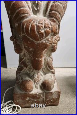 RARE Pair of Red Vintage Bon Art Int'l Double Ibis Ram Head plaster table lamps