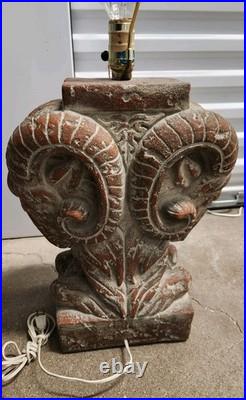 RARE Pair of Red Vintage Bon Art Int'l Double Ibis Ram Head plaster table lamps