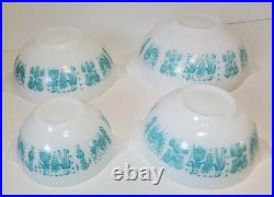 RARE Pyrex ALL WHITE Butterprint Cinderella Mixing Bowl Set Turquoise Amish