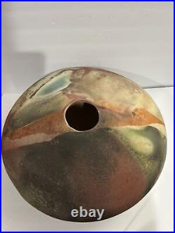 RARE! Raku Pottery X LARGE SIZE FIRED VASE 19 D SIGNED Lame 1986