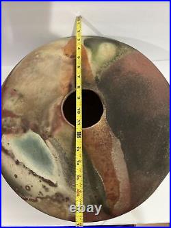 RARE! Raku Pottery X LARGE SIZE FIRED VASE 19 D SIGNED Lame 1986