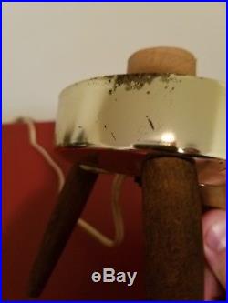 RARE SHAPE Vintage Mid Century Beehive Lamp Blue Turquoise Wood Tripod Legs