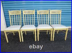 RARE Set 4 Chairs Faux Bamboo Cane Hollywood Regency Dining Mid-century Modern
