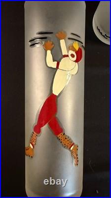 RARE Set of 6 MCM Highball Glasses with Hand Painted Sports Caricature Figures