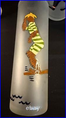 RARE Set of 6 MCM Highball Glasses with Hand Painted Sports Caricature Figures