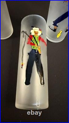 RARE Set of 6 MCM Highball Glasses with Hand Painted Sports Caricature Figures