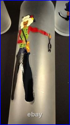 RARE Set of 6 MCM Highball Glasses with Hand Painted Sports Caricature Figures