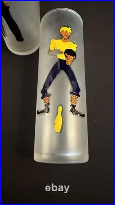 RARE Set of 6 MCM Highball Glasses with Hand Painted Sports Caricature Figures