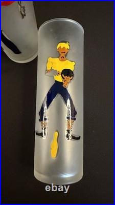 RARE Set of 6 MCM Highball Glasses with Hand Painted Sports Caricature Figures